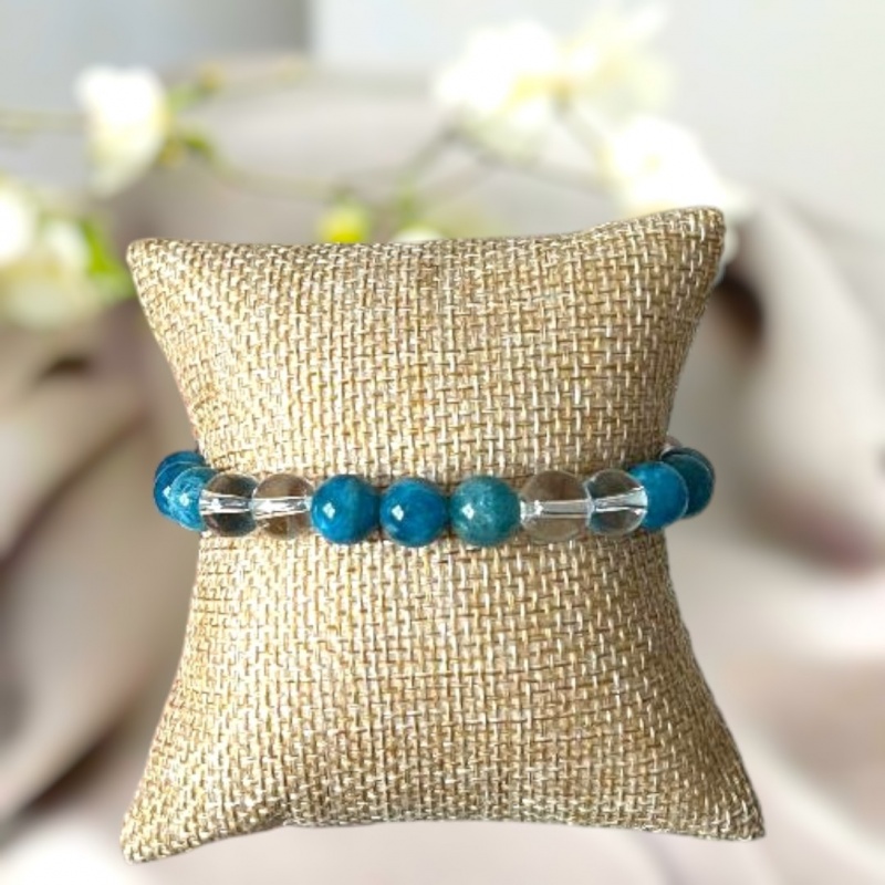 Bracelet Apatite Bleue et Cristal de Roche