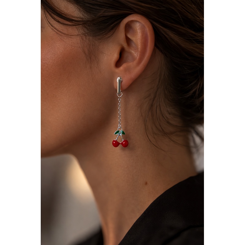 Boucles d’oreilles cerises émaillées – Acier inoxydable